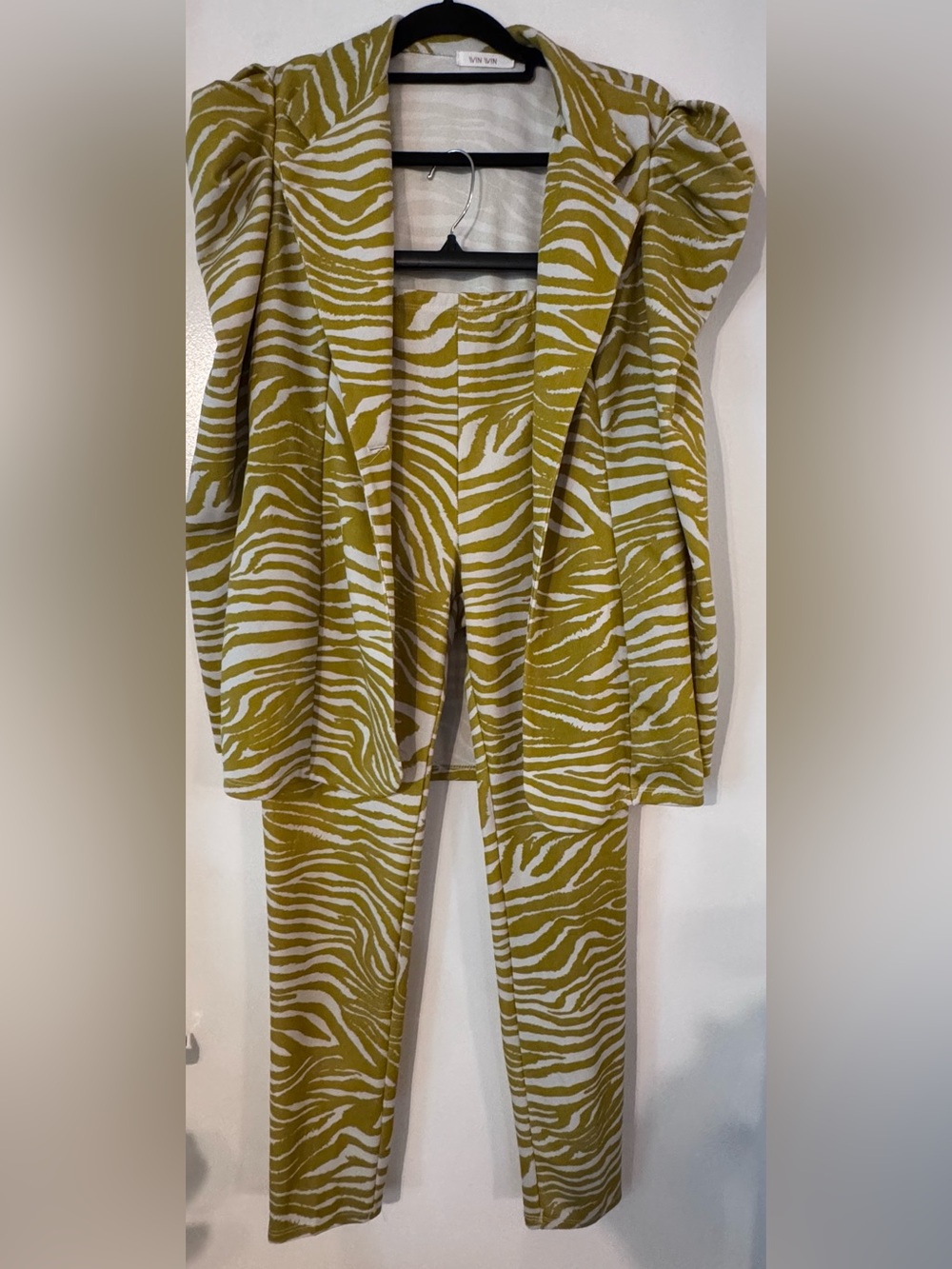 Women's Zebra-Print Olive Green Two Piece Pants Set